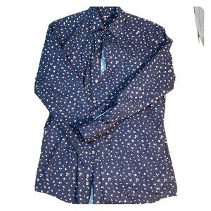 Navy Button Down with White Floral Print